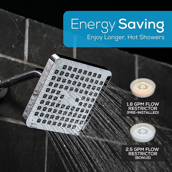 SparkPod Shower Head - High Pressure Rain - Premium Quality Luxury Design - 1-Min Install - Easy Clean Adjustable Replacement for Your Bathroom Shower Heads (Luxury Polished Chrome, 6 Inch Square)