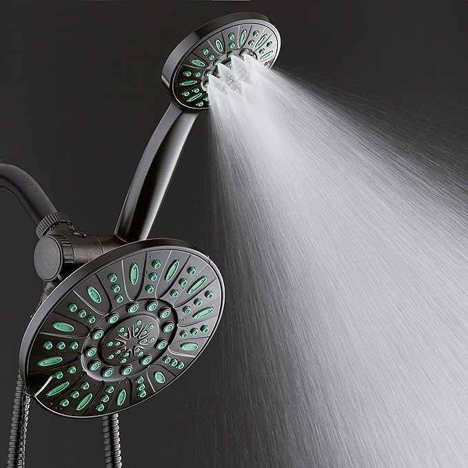 AquaDance Antimicrobial/Anti-Clog High-Pressure 30-setting Rainfall Shower Combo, Microban Nozzle Protection from Growth of Mold, Mildew & Bacteria, Oil-Rubbed Bronze Finish/Coral Green Jets