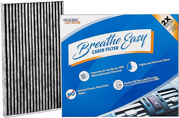 Spearhead Odor Defense Breathe Easy AC & Heater Cabin Filter | Fits 09-14 Cube, 11-17 Juke, 11-25 Leaf, 13-19 Sentra Like OEM | Up to 25% Longer Lasting w/Activated Carbon (BE-177)