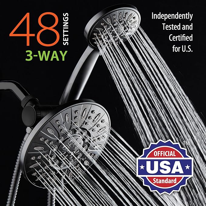 AquaDance for California - 7" Premium High Pressure 3-Way Rainfall Combo for Best of Both Worlds - Luxury 6-Setting Rain Showerhead and Hand Held Shower Separately or Together - Matte Black Finish