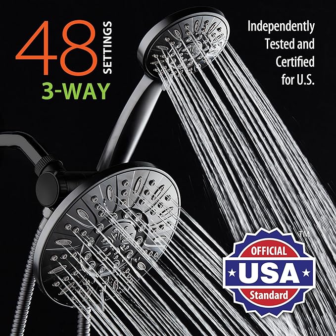 AquaDance 7" Premium High Pressure 3-Way Rainfall Combo for The Best of Both Worlds - Enjoy Luxurious Rain Showerhead and 6-Setting Hand Held Shower Separately or Together - Matte Black Finish