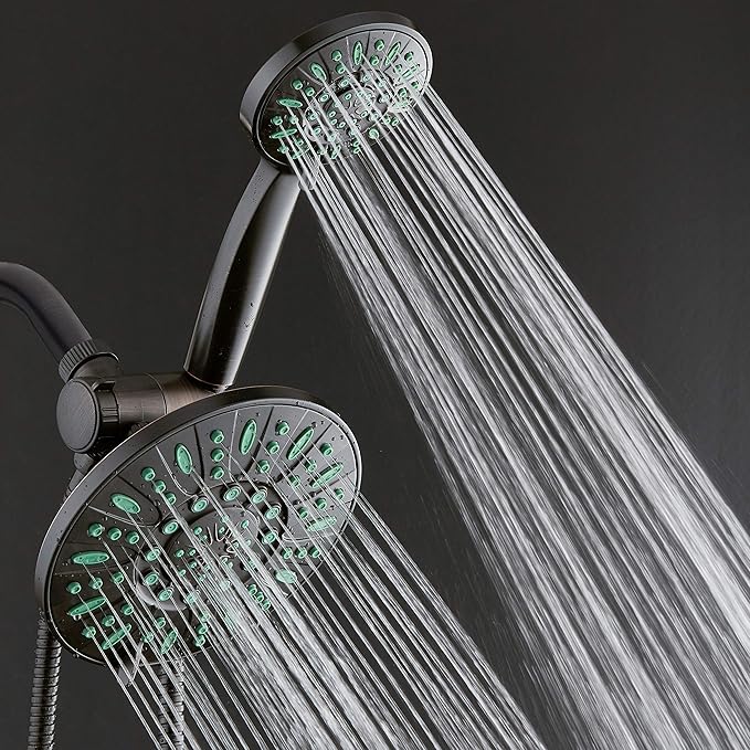 AquaDance Antimicrobial/Anti-Clog High-Pressure 30-setting Rainfall Shower Combo, Microban Nozzle Protection from Growth of Mold, Mildew & Bacteria, Oil-Rubbed Bronze Finish/Coral Green Jets