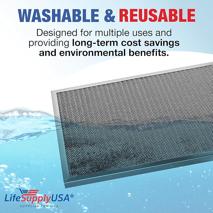 20x25x1 Electrostatic Air Filter, MERV 8, Washable, Reusable Furnace AC/HVAC Filter, Energy Saving, Easy to Clean, Long-Lasting by LifeSupplyUSA