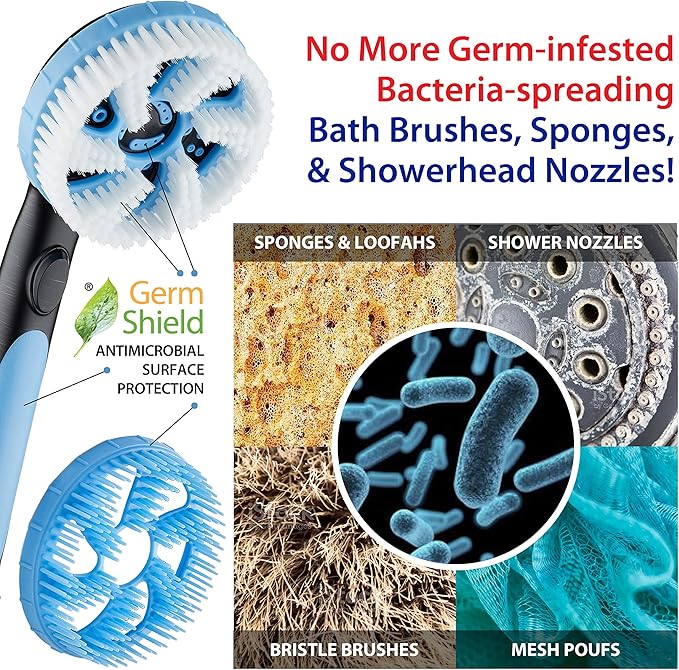 Hotel Spa AquaCare High Pressure 6-in-1 Aquassage 76-mode 3-way Combo, Showerhead, Hand Shower, Body Brush, Hair Brush & Arm in One Two Brackets, Extra-long 6 foot Hose, Brush Head Holder