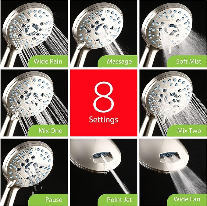 Hotel Spa AquaCare for California As-Seen-On-TV High Pressure Handheld Rain 50-mode 3-way Shower Head Combo, Anti-clog Jets, 2-mode Tub & Pet Power Wash, Wall Bracket, 6 ft. Stainless Steel Hose