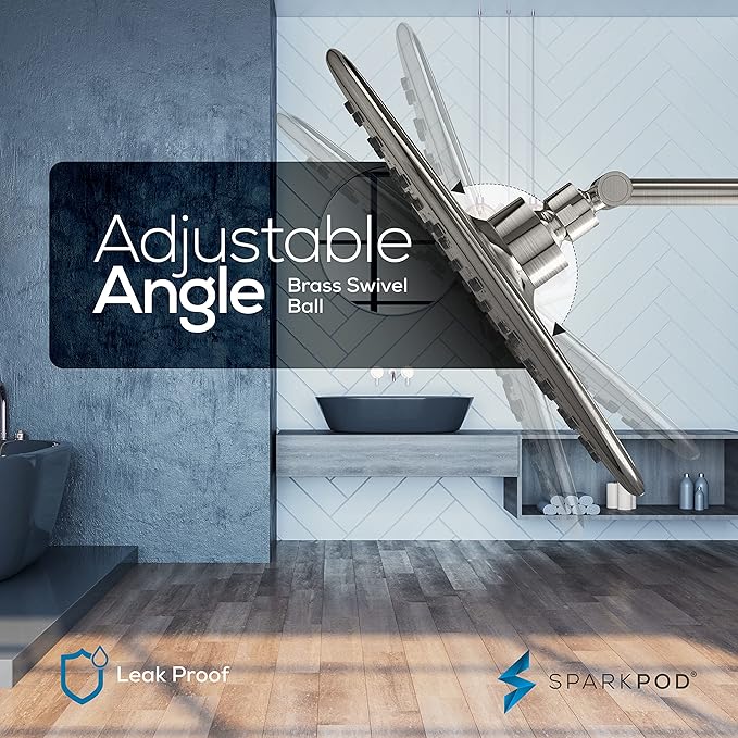 SparkPod 9.5 Inch Large Rain Shower Head - Luxury Rainfall Shower Head - High Pressure Showerhead, Full Body Coverage with Anti-Clog Silicone Nozzles -No Hassle, Easy Install (1/2 NPT, Brushed Nickel)