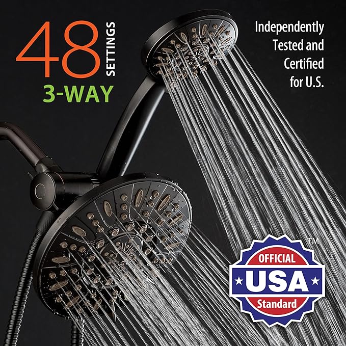 AquaDance 7" Premium High Pressure 3-Way Rainfall Combo with Stainless Steel Hose – Enjoy Luxurious 6-setting Rain Shower Head and Hand Held Shower Separately or Together – Oil Rubbed Bronze Finish