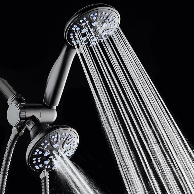 AquaDance Antimicrobial/Anti-Clog High-Pressure 30-setting Dual Head Combination Shower with Nozzle Protection from Growth of Mold, Mildew & Bacteria for a Healthier Shower – Sunset Blue