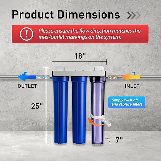 iSpring Whole House Water Filter System, Highly Reduces up to 99% Chlorine, Sediment, Taste, Odor, 3-Stage Water Filtration System w/Clear 1st-Stage Housing, Model: WCB32C, 3/4" Inlet/Outlet