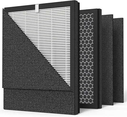 2-pack KJ190L HEPA Filter Replacement Compatible with MOOOKA KJ190L Air Purifier For Home Large Room, 3-stage Filtration, 2* H13 HEPA Filters +4* Washable PreFilters Pet Air Purifier Filters