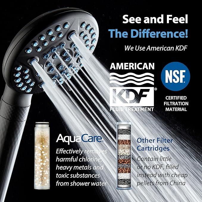 AquaCare 4X High Pressure 10-mode Filter Handheld Shower Head with Dual Power Wash - Clean Tub, Tile & Pets, Remove Chlorine, Metals & Toxins from Water to Protect Skin, Hair & Nails. Matte Black