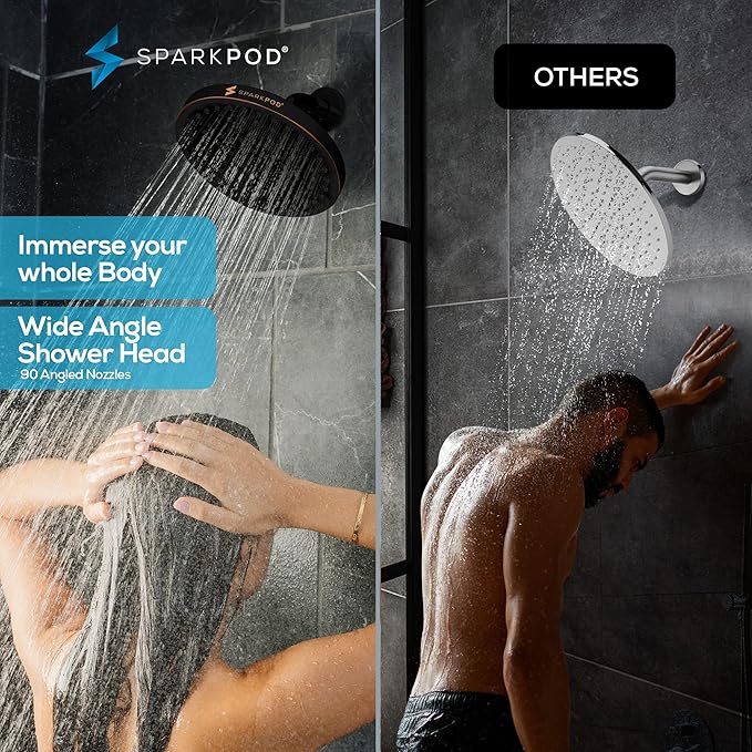 SparkPod Shower Head - High Pressure Rain - Premium Quality Luxury Design - 1-Min Install - Easy Clean Adjustable Replacement for Your Bathroom Shower Heads (Vintage Oil Rubbed Bronze, 8 Inch Round)