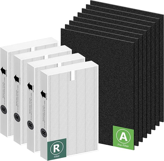 HPA100 Replacement Filters for Honeywell HPA100 HRF-ARVP100 Series Air Purifier HPA094, HPA104, HPA105, HPA3100 and HPA5100, Funmit 4 HEPA R Replacement and 8 A Carbon Pre-Cut Pre-Filters