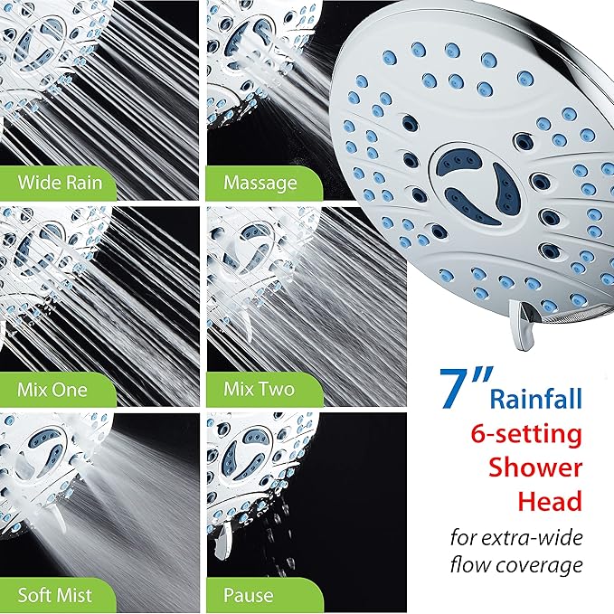 Hotel Spa AquaCare As-Seen-On-TV High Pressure 50-mode Rain & Handheld 3-way Shower Head Combo - Anti-clog Nozzles/Tub, Tile & Pet Power Wash/Extra Long 6 ft. Stainless Steel Hose/All Chrome Finish