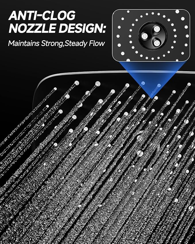 Veken 11.8" Rain Shower Head, Rectangular Rainfall Showerhead with 11" Stainless Steel Exension Arm, Height & Angle Decor Adjustable, High Pressure Showheads, Bathroom Accessories, 2.5GPM Chrome