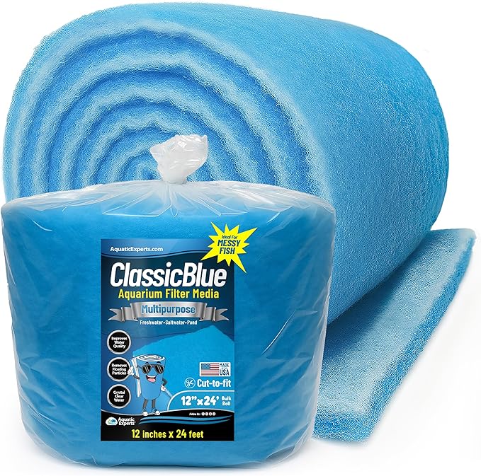 Aquatic Experts Classic Bonded Aquarium Filter Pad - Blue and White Aquarium Filter Media Roll Bulk Can Be Cut to Fit Most Filters, Made in USA (12" by 24 Feet by 3/4" Thick)