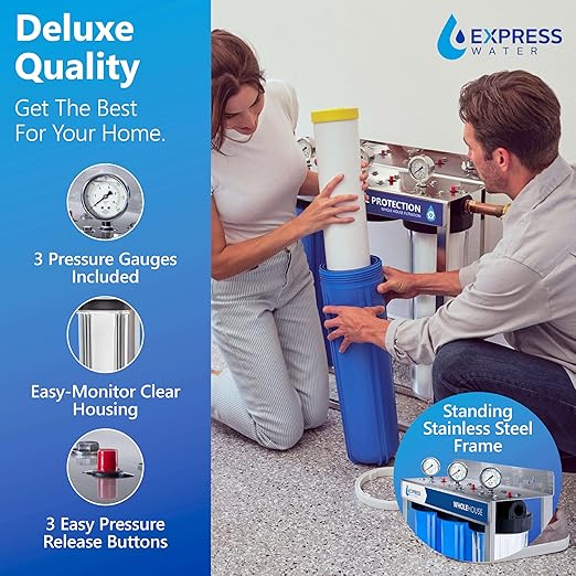 Express Water Whole House Water Filter System | Ultimate Protection | 3 Stage Water Purifier Whole Home, Heavy Metal + Anti-Scale Filters, High Reduction in Scale, Chlorine, PFAs, Lead, Arsenic & more