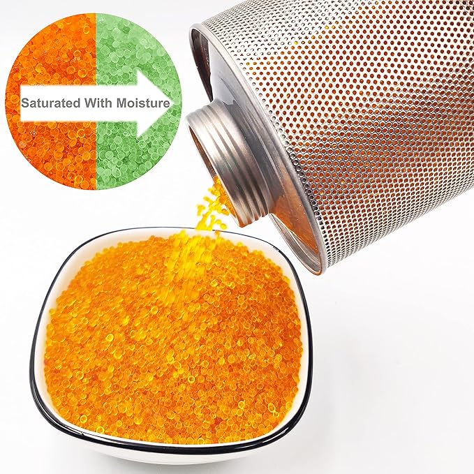 750 Grams Gun Safe Dehumidifier, Reusable Canister Desiccant Dehumidifier, Rechargeable 1.65 Lbs Indicating Silica Gel Orange to Green, Pack of 1