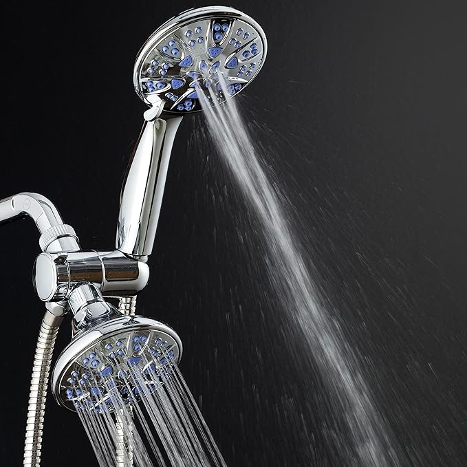 AquaDance for California - Premium High Pressure Antimicrobial 30-setting 3 Way Dual Handheld Shower Head Combo, Stainless Steel Hose, Water Diverter - Chrome Finish