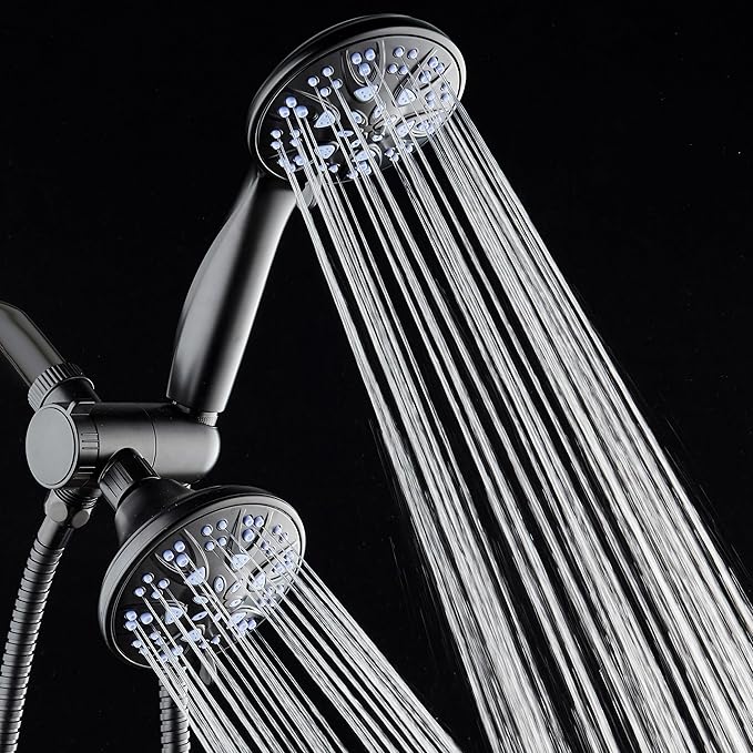 AquaDance Antimicrobial/Anti-Clog High-Pressure 30-setting Dual Head Combination Shower with Nozzle Protection from Growth of Mold, Mildew & Bacteria for a Healthier Shower – Sunset Blue