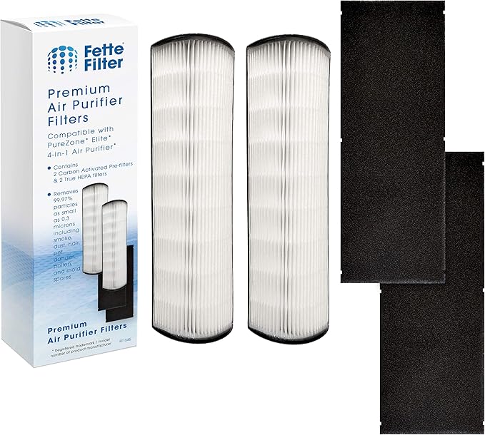 2-in-1 True HEPA Replacement Filter Compatible with Pure Enrichment PureZone Elite 4-in-1 Air Purifier (PEAIRTWR), Carbon Activated Pre-filter + True HEPA Air Filter, 2 Pack