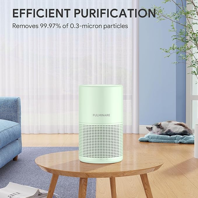 FULMINARE Air Purifiers for Home H13 True HEPA Air Filter Quiet Air Cleaner With Night Light Portable Small Air Purifier for Bedroom Office Living Room (Green 2 Pack)