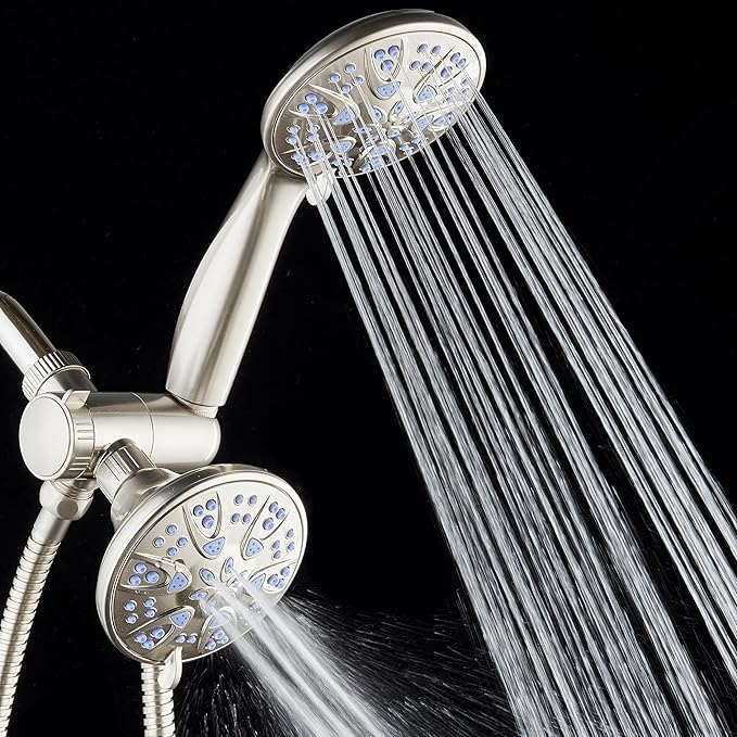 AquaDance Antimicrobial/Anti-Clog High-Pressure 30-setting Dual Head Combination Shower with Nozzle Protection from Growth of Mold, Mildew & Bacteria for a Healthier Shower – Sunset Blue