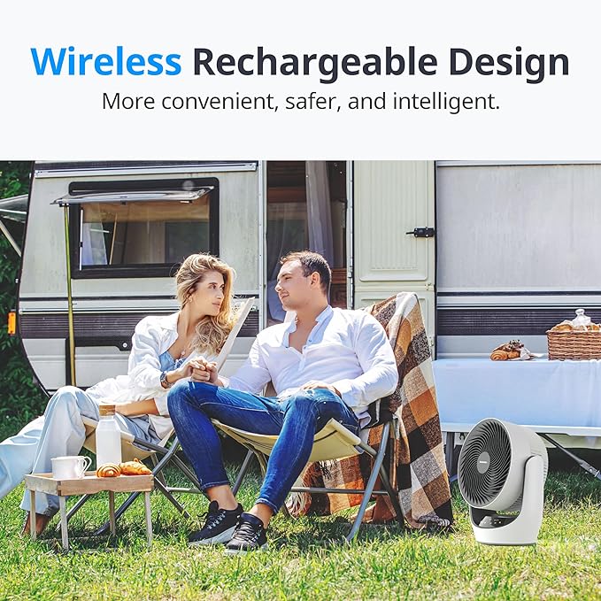 SwitchBot Smart Desk Fan for Bedroom, 22dB Ultra Quiet, 90° Oscillation, Battery Operated, 9 Speeds, 9H Timer, Alexa/Google/Siri Compatible (Hub Required), Portable Air Circulator for Indoor & Outdoor