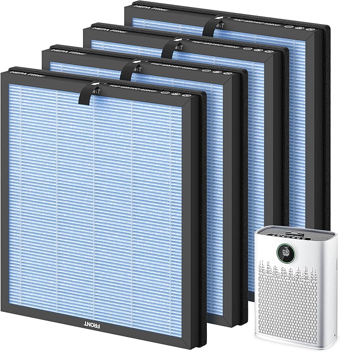 HAP603 H13 True HEPA Replacement Filter Compatible with ECOSELF HAP603 Air Cleaner Purifier, 3-in-1 Filter of HEPA and Activated Carbon Filters, 4 Packs, Blue