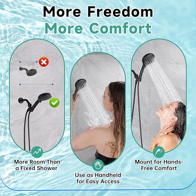 BRIGHT SHOWERS High Pressure Shower Head with Handheld, 9 Spray Settings Showerhead Built in Power Wash to Clean Tub and Pets, Extra Long 69" Hose, Adjustable Bracket, Oil-Rubbed Bronze