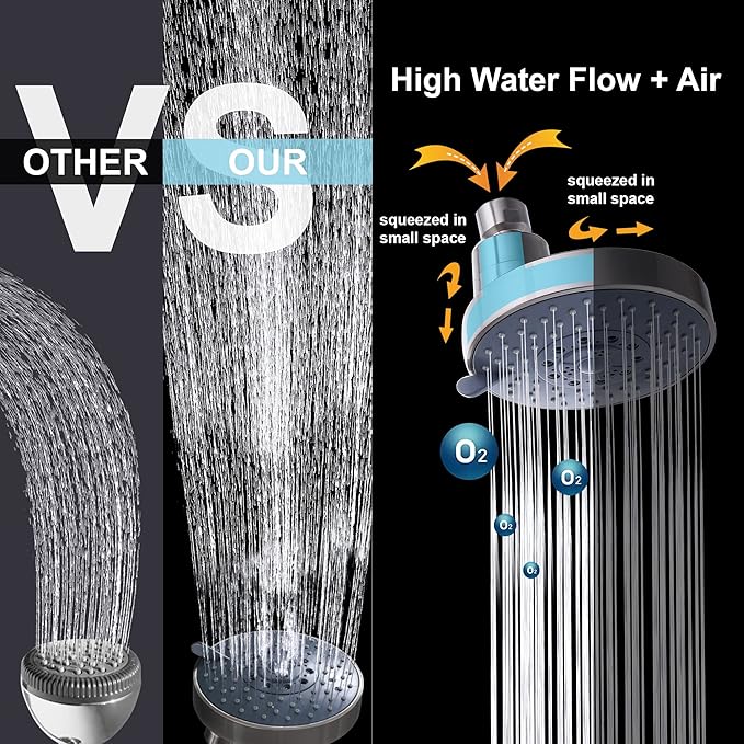 AZOS Double Shower Head with Shut-Off Valve, Bathathroom High Pressure Dual Fixed Rain Shower Head Combo with Brass Dual Outlet Manifold, Adjustable 5 Function Showerhead Brushed Nickel