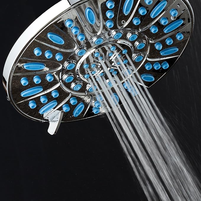 AquaDance 7-inch 6-Setting Rainfall Showerhead with Anti-Microbial Microban Protection from Mold, Mildew, and Bacteria - Clog-Free Wave Blue Jets, Chrome Finish