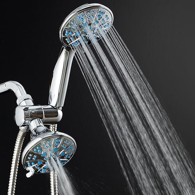 AquaDance Antimicrobial/Anti-Clog High-Pressure 30-setting Dual Head Combination Shower with Microban Nozzle Protection From Growth of Mold, Mildew & Bacteria for a Healthier Shower – Aqua Blue