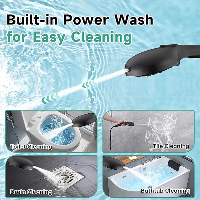 BRIGHT SHOWERS High Pressure Shower Head with Handheld, 9 Spray Settings Showerhead Built in Power Wash to Clean Tub and Pets, Extra Long 69" Hose, Adjustable Bracket, Oil-Rubbed Bronze