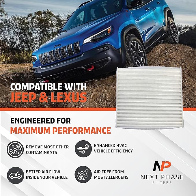 Cabin Air Filter Replacement - Pack of 1 - Made in USA - Compatible with 2019-2023 Jeep Cherokee 2.0L, 2.4L & 3.2L, 1998-2000 Lexus GS300 3.0L & GS400 4.0L - Replaces O.E. 68410725AA, 68410725AB