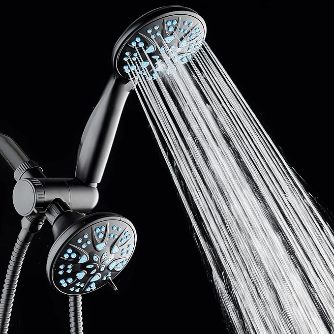 AquaDance Antimicrobial/Anti-Clog High-Pressure 30-setting Dual Head Combination Shower with Microban Nozzle Protection From Growth of Mold, Mildew & Bacteria for a Healthier Shower – Aqua Blue