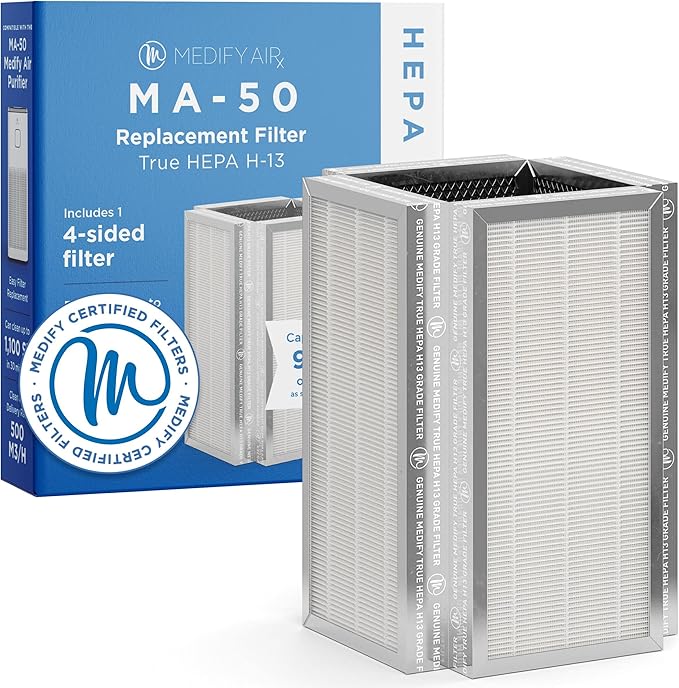 Medify MA-50 Genuine Replacement Filter for Allergens, Smoke, Wildfires, Dust, Odors, Pollen, Pet Dander | 3 in 1 with Pre-Filter, True HEPA H13 and Activated Carbon | Removal to 0.1 Microns | 1-Pack