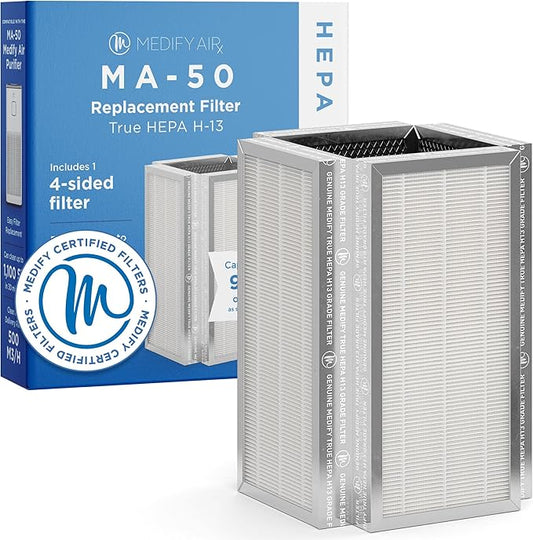 Medify MA-50 Genuine Replacement Filter for Allergens, Smoke, Wildfires, Dust, Odors, Pollen, Pet Dander | 3 in 1 with Pre-Filter, True HEPA H13 and Activated Carbon | Removal to 0.1 Microns | 1-Pack