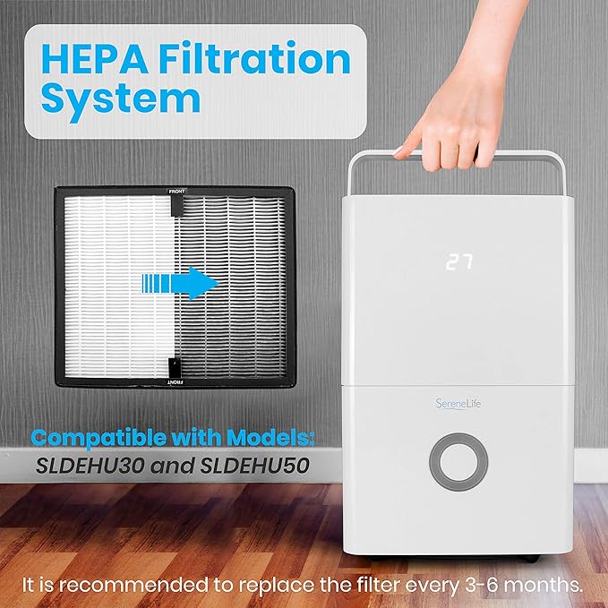 SereneLife Replacement Dehumidifier Active Filter - Compatible with SereneLife Models SLDEHU30 and SLDEHU50 Compact Humidifiers - SLDEHUFL