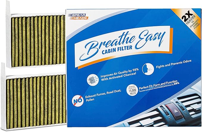 Spearhead Odor Defense Breathe Easy AC & Heater Cabin Filter | Fits 2017-25 Model 3, 2020-25 Model Y Like OEM | Up to 25% Longer Lasting w/Activated Carbon (BE-111)