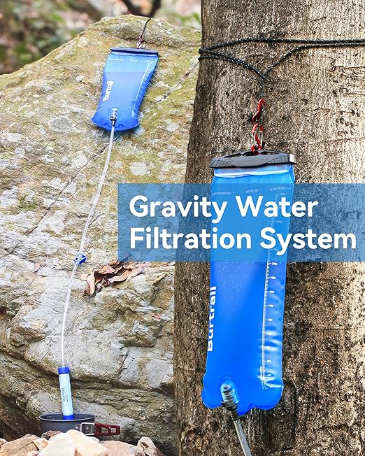 Gravity-Fed Water Filtration System, Portable Gravity Water Filter Camping, Hiking, Backpacking & Emergency Preparedness Water Purifier Survival, 0.01 Micron Water Filter Straw & 3L Bag