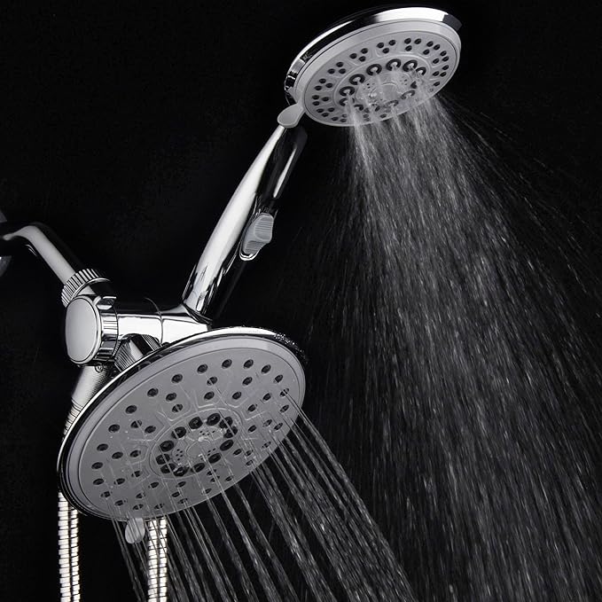 30-Setting 6 Inch Rain Shower Head with Handheld Shower Combo featuring Patented ON/OFF Pause Switch by Hydroluxe - Use Each Showerhead Separately or Both Together! Premium Chrome Finish