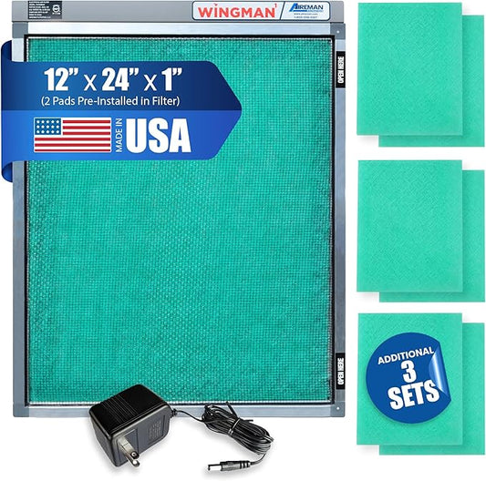 Electronic Air Filter with 1-Yr Supply of Air Purifier Pads - HVAC, Heater, Air Return, Furnace Filters for House - Air Conditioner Replacement Filters - Easy Homeowner Installed - 12x24x1