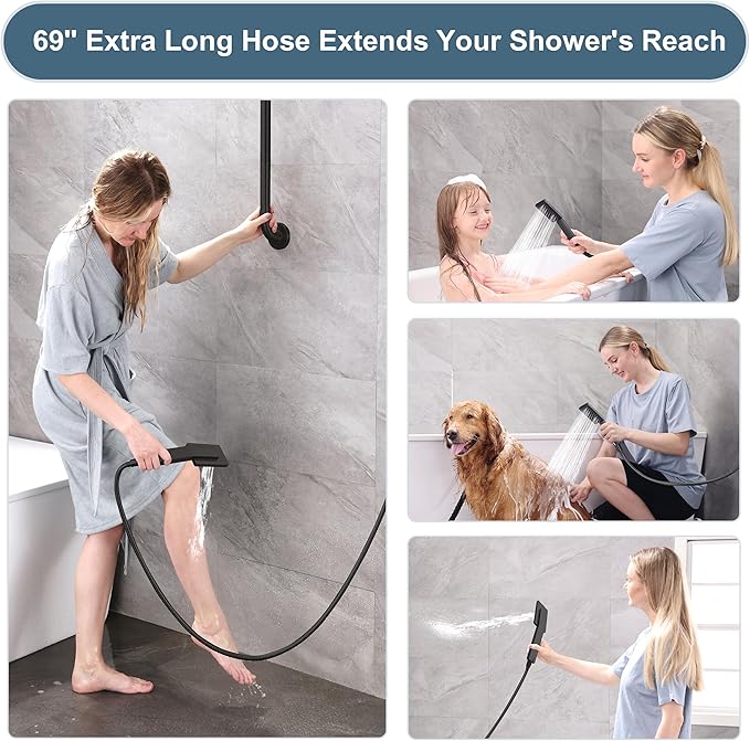 BRIGHT SHOWERS High Pressure Rain Shower Head Combo with Double Extension Arm, 8 Inch Rainfall Shower Head with Handheld Spray, Height Adjustable Dual Square Showerhead Set, Oil-Rubbed Bronze