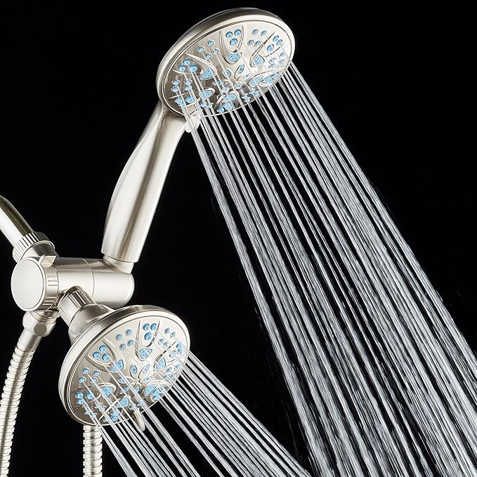 AquaDance Antimicrobial/Anti-Clog High-Pressure 30-setting Dual Head Combination Shower with Microban Nozzle Protection From Growth of Mold, Mildew & Bacteria for a Healthier Shower – Aqua Blue