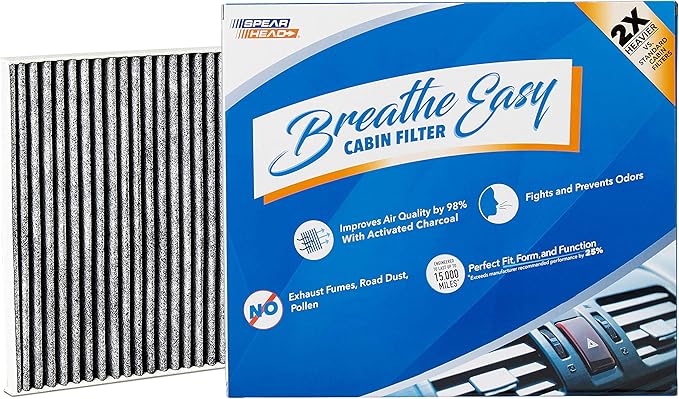 Spearhead Odor Defense Breathe Easy AC & Heater Cabin Filter, Fits Like OEM, Up to 25% Longer Lasting w/Activated Carbon (BE-709)