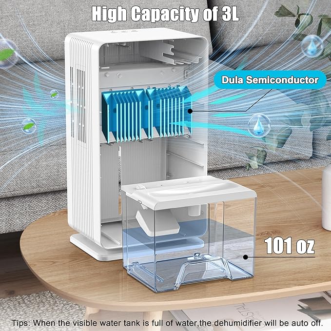 Dehumidifiers for Home, Upgraded 101OZ Dehumidifier (800 sq.ft), Quiet Dehumidifier for Basement, Bedroom, Bathroom, RV, Closet with Auto-off, Sleep Mode, 7 Colorful LED Light, Small Portable, White