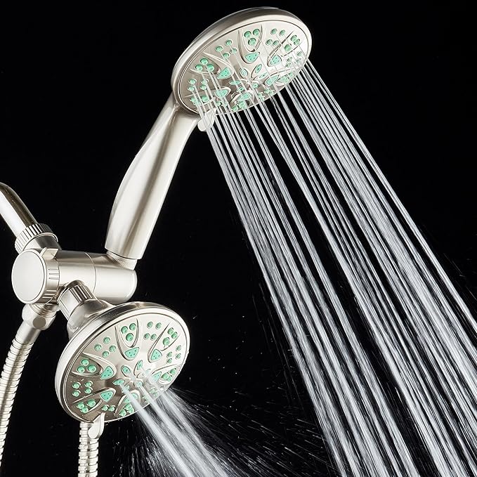 AquaDance Antimicrobial/Anti-Clog High-Pressure 30-setting Dual Head Combination Shower with Microban Nozzle Protection From Growth of Mold, Mildew & Bacteria for a Healthier Shower – Coral Green