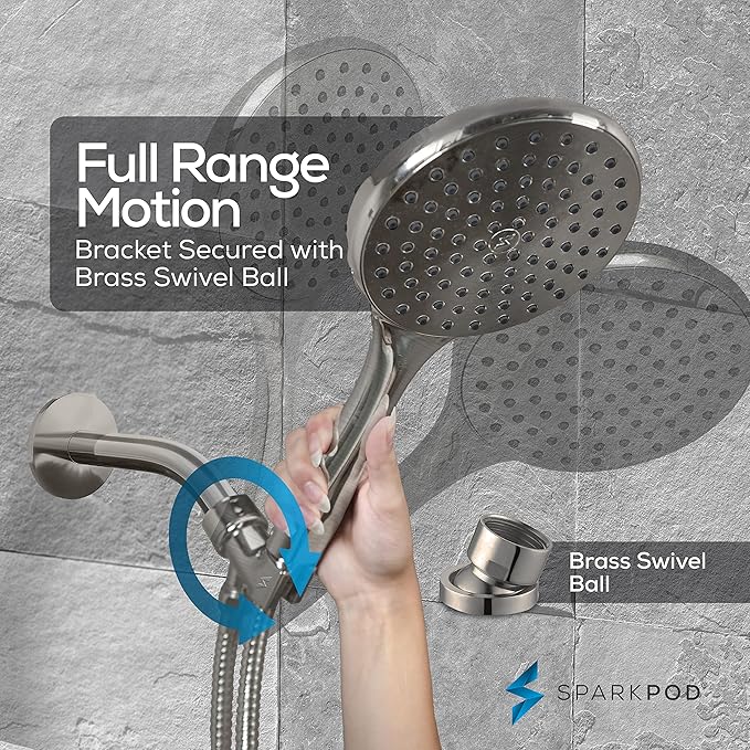 SparkPod Oil Rubbed Bronze 6-Inch High Pressure Handheld Shower Head with 6ft Hose and Adjustable Bracket - Luxury Showerheads - 1-Min Installation