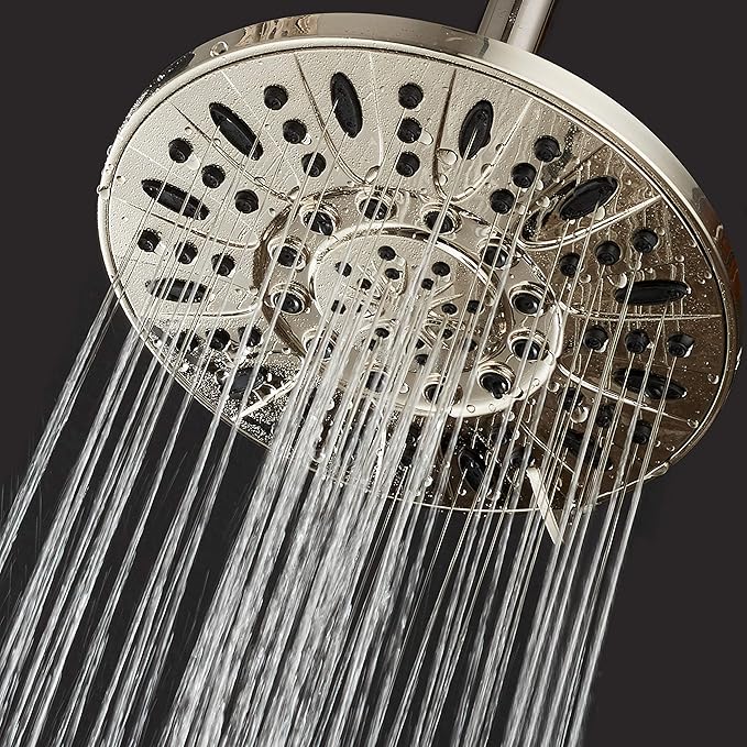 AquaDance BRUSHED NICKEL High Pressure 6-Setting 7" Rain Shower Head – Angle Adjustable, Anti-Clog Showerhead Jets, Tool-Free Installation - USA Standard Certified - Top U.S. Brand
